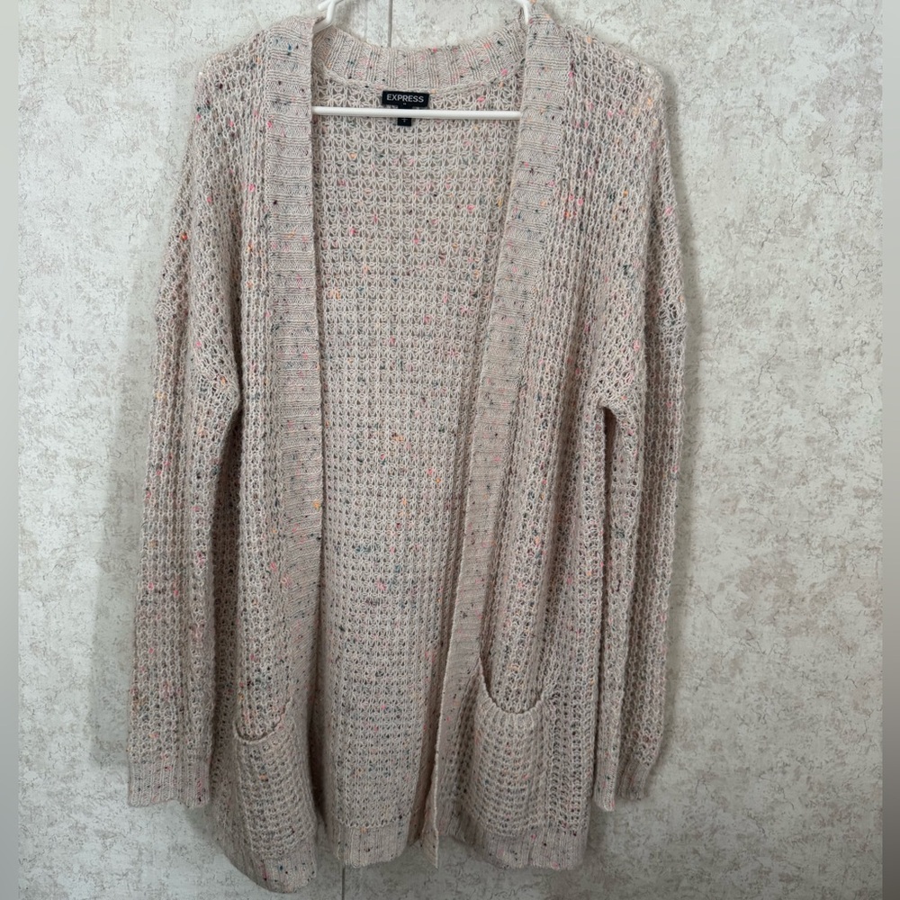 Express Cream Cardigan Sweater w/ Neon fleck details sz L